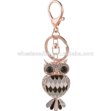 High quality promotional cute owl shape metal crystal keychain